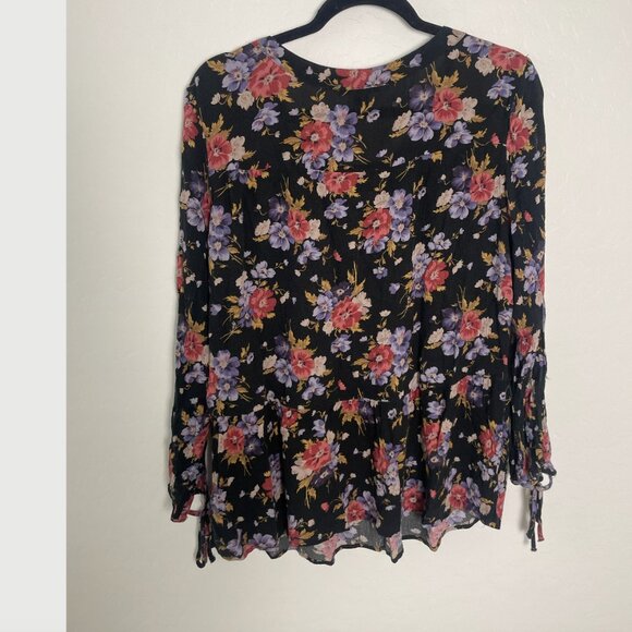 Peplum Top Floral V Neck Tie Drawstring Hipster Hippie Trendy Pullover Blouse - Picture 2 of 7